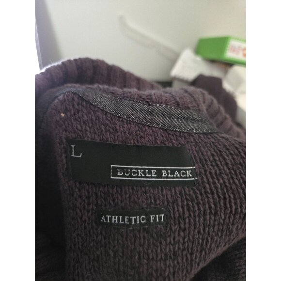 Buckle Black Mens Athletic Fit 1/4 Button Sweater Large Fisherman Henley Cable - Picture 6 of 11